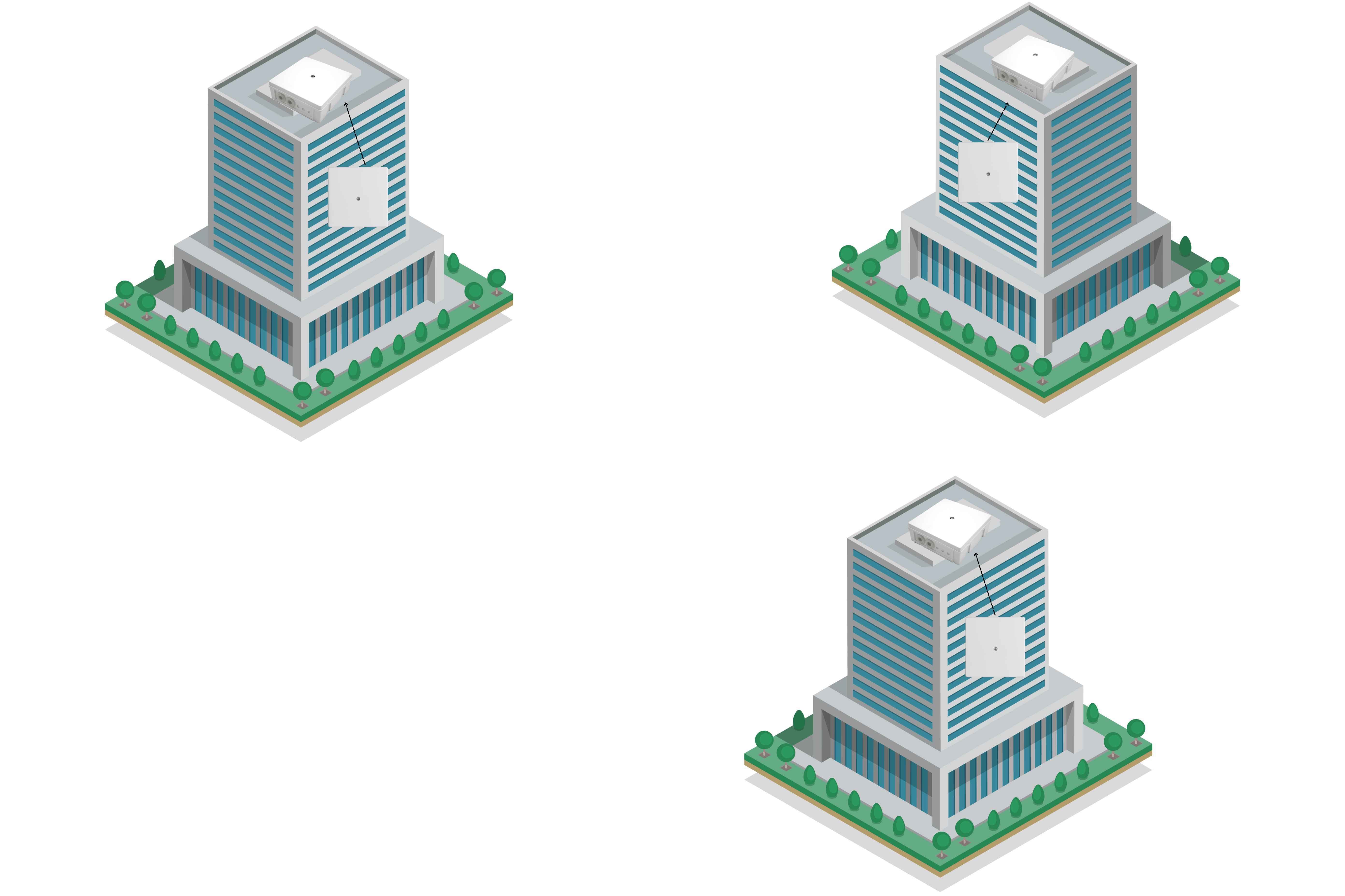 Example of installation with Lansens repeaters and gateway in multiple buildings